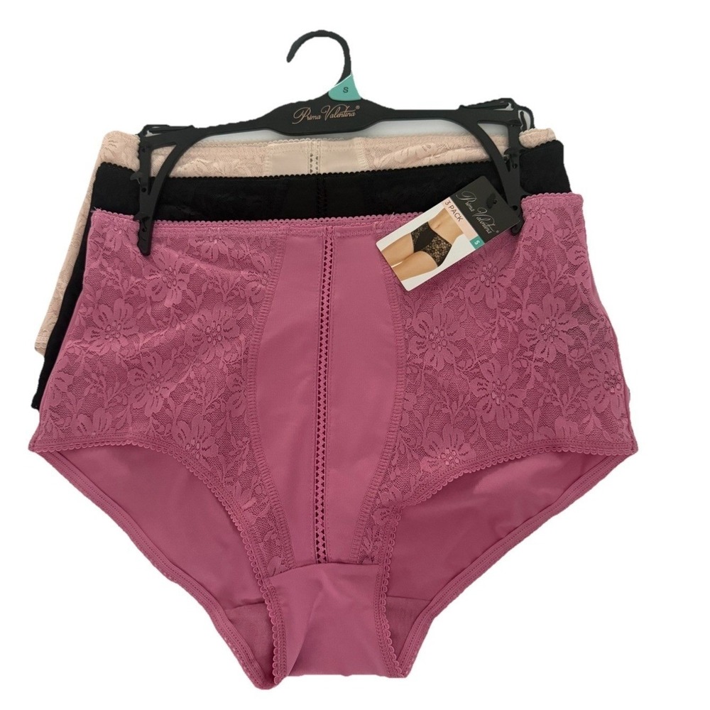 PRIMA VALENTINA 3 Pcs LACE BRIEFS HICUT~STYLE 68022 MULTICOLOR SEAMLESS SZ S